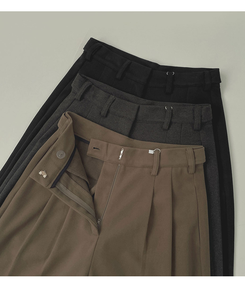 2XL모직 핀턱 안단추 비조 허리 조절 가능한 와이드 슬랙스 팬츠