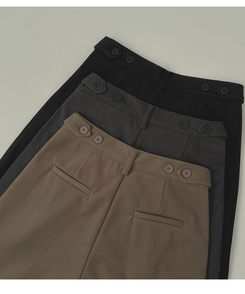 2XL모직 핀턱 안단추 비조 허리 조절 가능한 와이드 슬랙스 팬츠