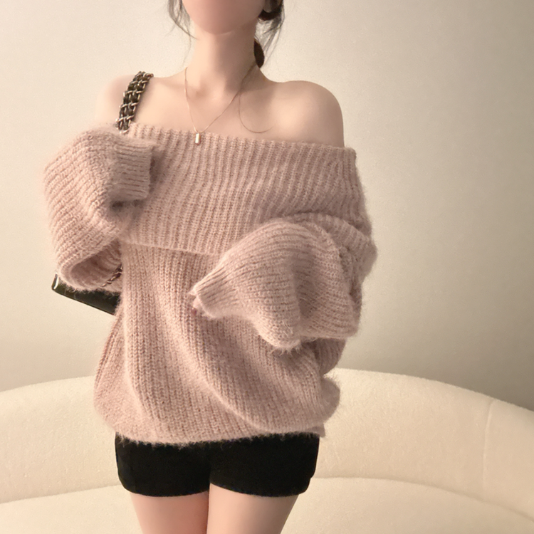 オフショルダールーズフィットニット(5color) PINK