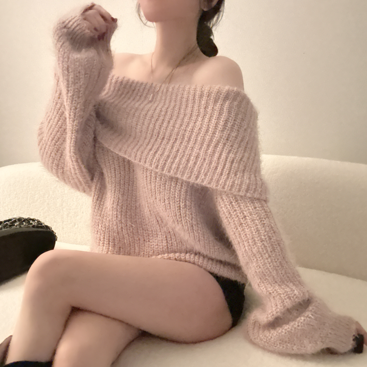 オフショルダールーズフィットニット(5color) PINK