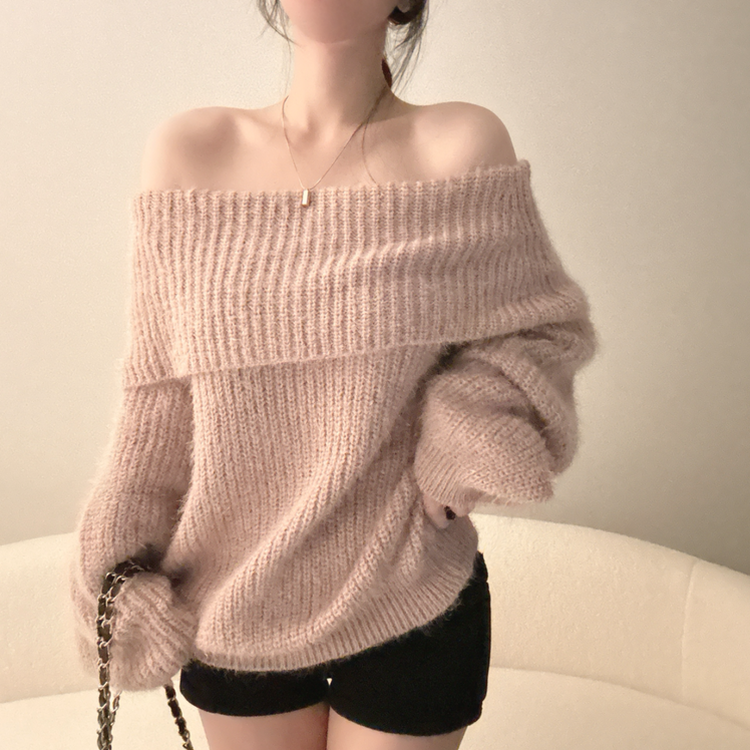 オフショルダールーズフィットニット(5color) PINK