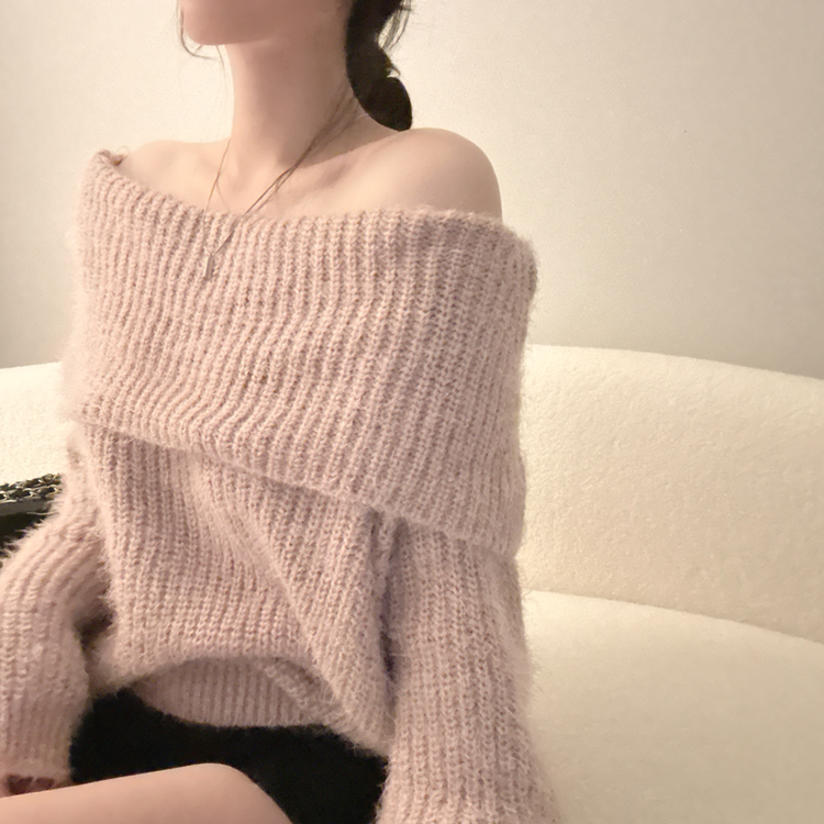オフショルダールーズフィットニット(5color) PINK