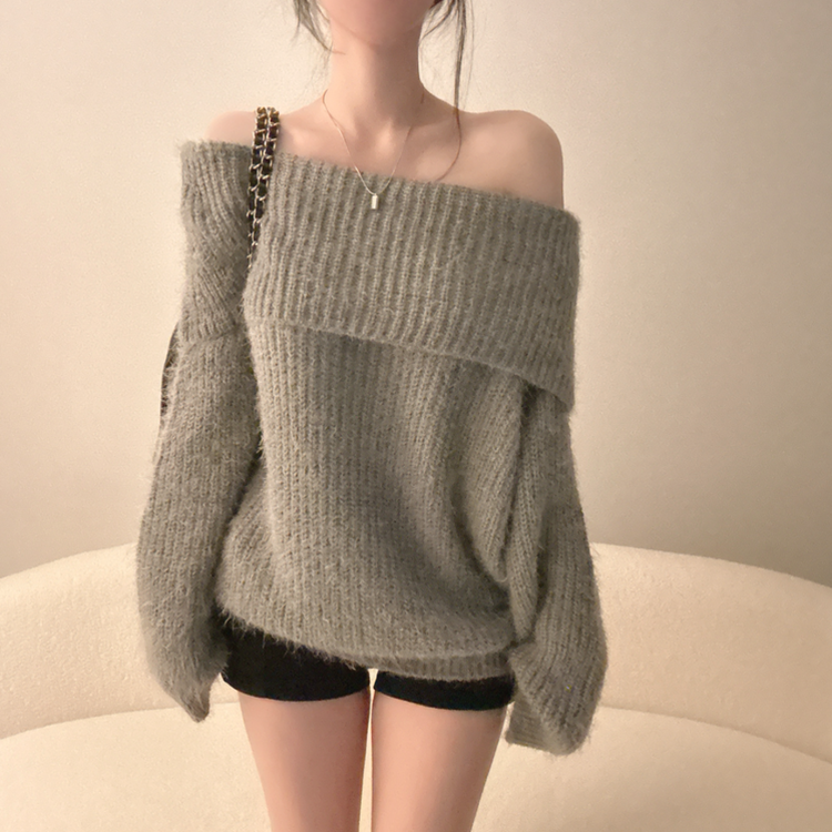 オフショルダールーズフィットニット(5color) GREY