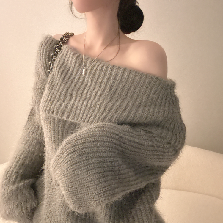 オフショルダールーズフィットニット(5color) GREY