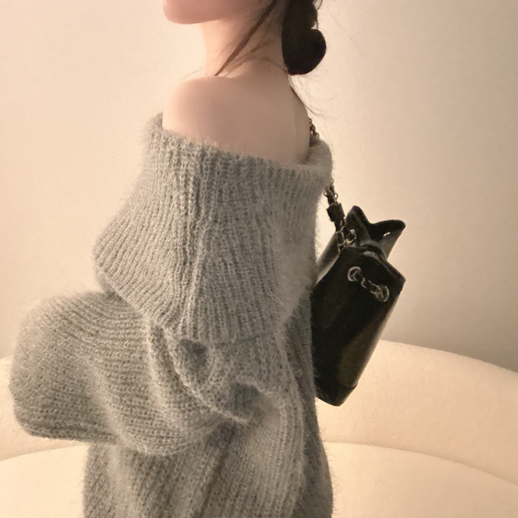 オフショルダールーズフィットニット(5color) GREY