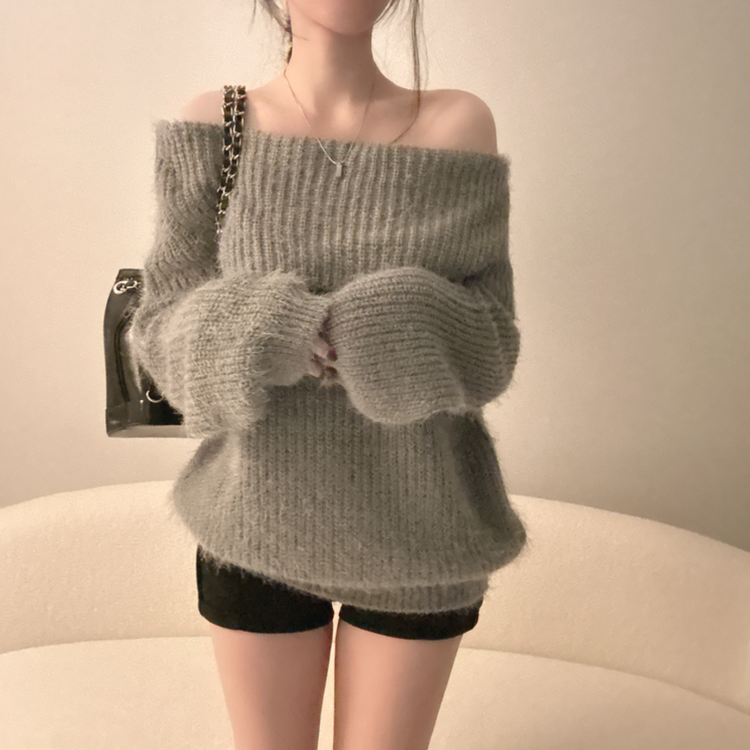 オフショルダールーズフィットニット(5color) GREY