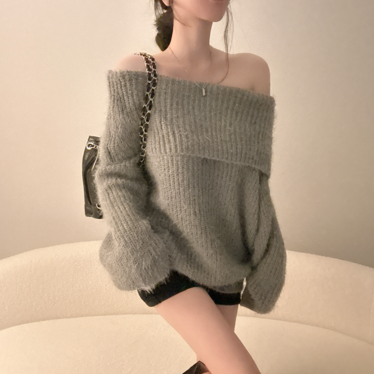 オフショルダールーズフィットニット(5color) GREY