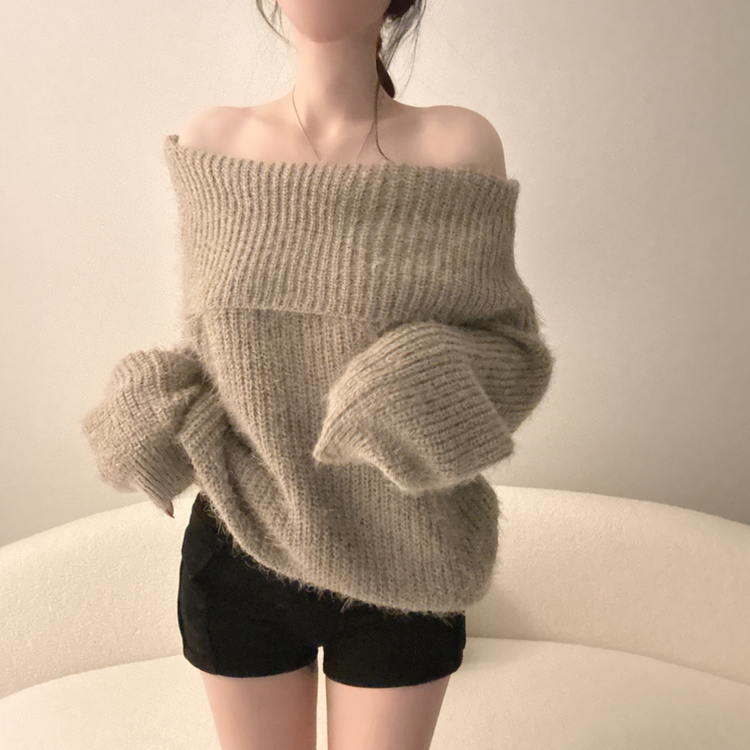オフショルダールーズフィットニット(5color) KHAKI