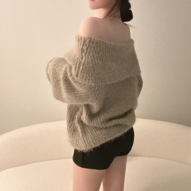 オフショルダールーズフィットニット(5color) KHAKI