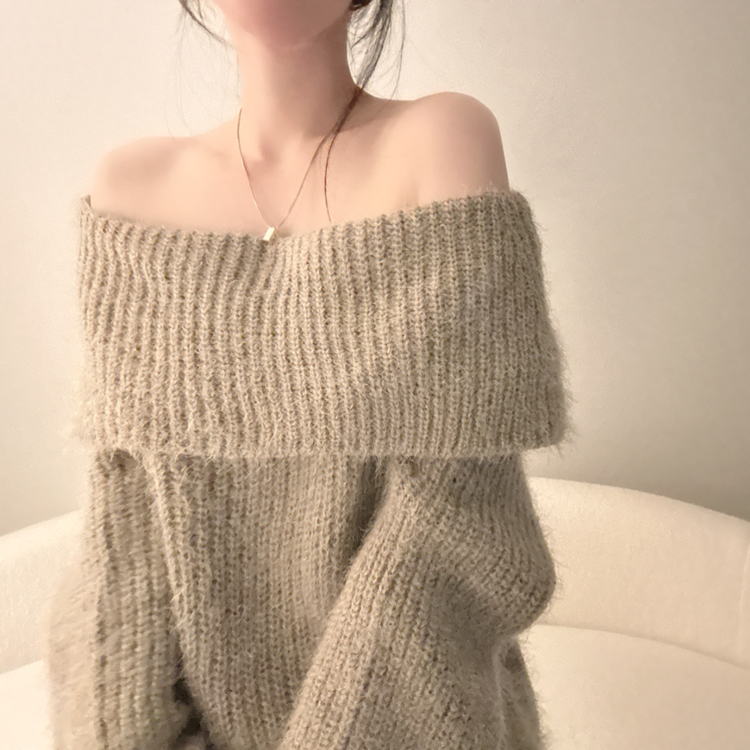 オフショルダールーズフィットニット(5color) KHAKI