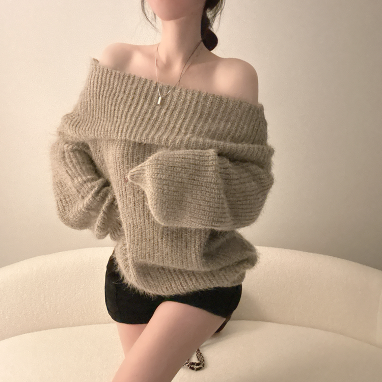 オフショルダールーズフィットニット(5color) KHAKI