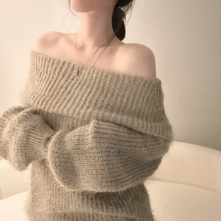 オフショルダールーズフィットニット(5color) KHAKI