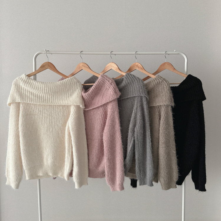 オフショルダールーズフィットニット(5color)