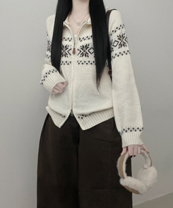 ノルディックニットジップアップ IVORY