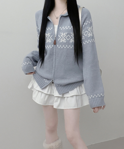 ノルディックニットジップアップ SKY BLUE