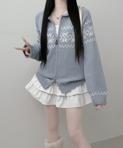 ノルディックニットジップアップ SKY BLUE