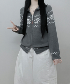 ノルディックニットジップアップ GRAY