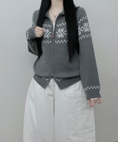 ノルディックニットジップアップ GRAY