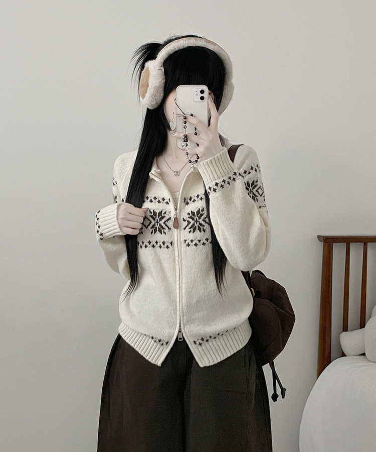 ノルディックニットジップアップ IVORY