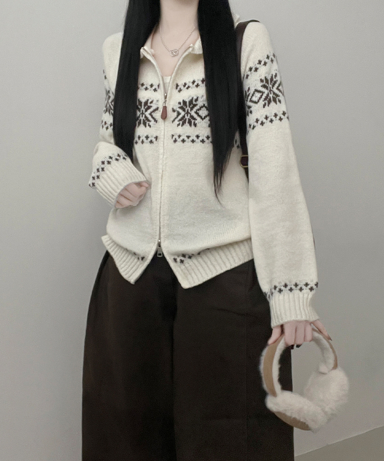 ノルディックニットジップアップ IVORY