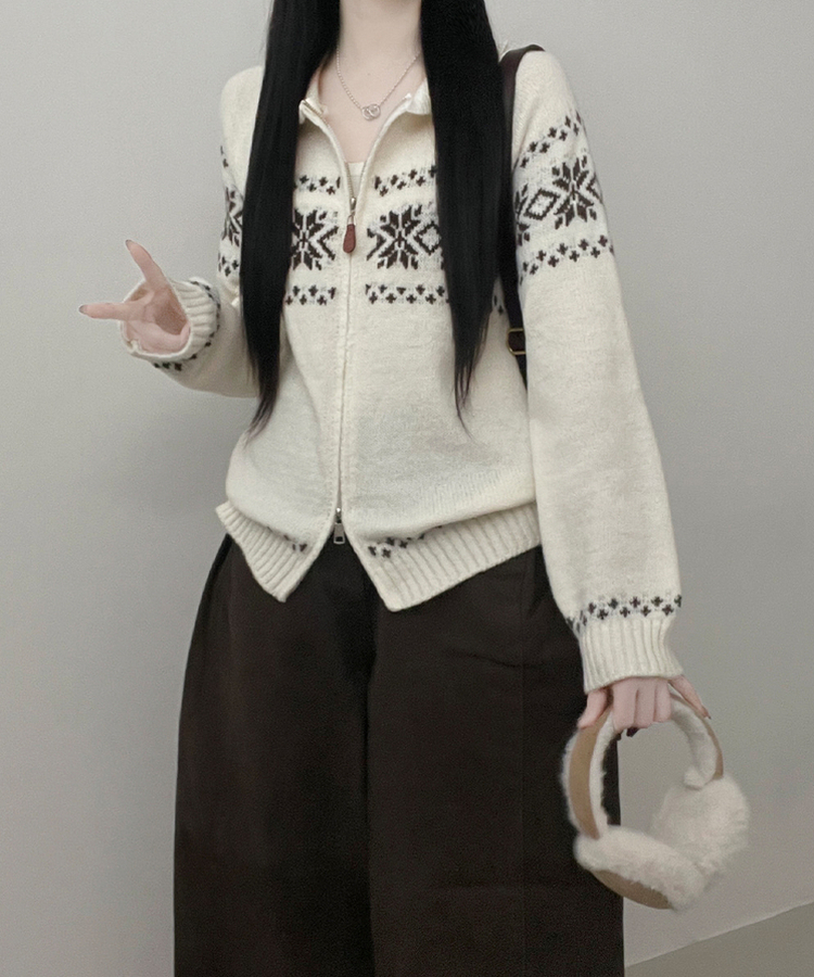 ノルディックニットジップアップ IVORY