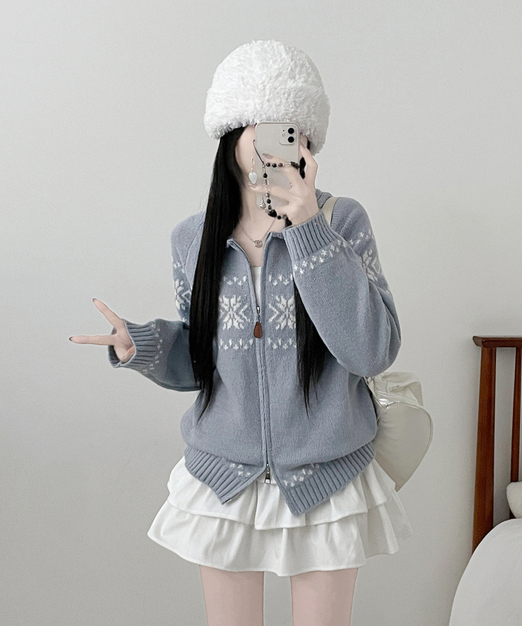 ノルディックニットジップアップ SKY BLUE