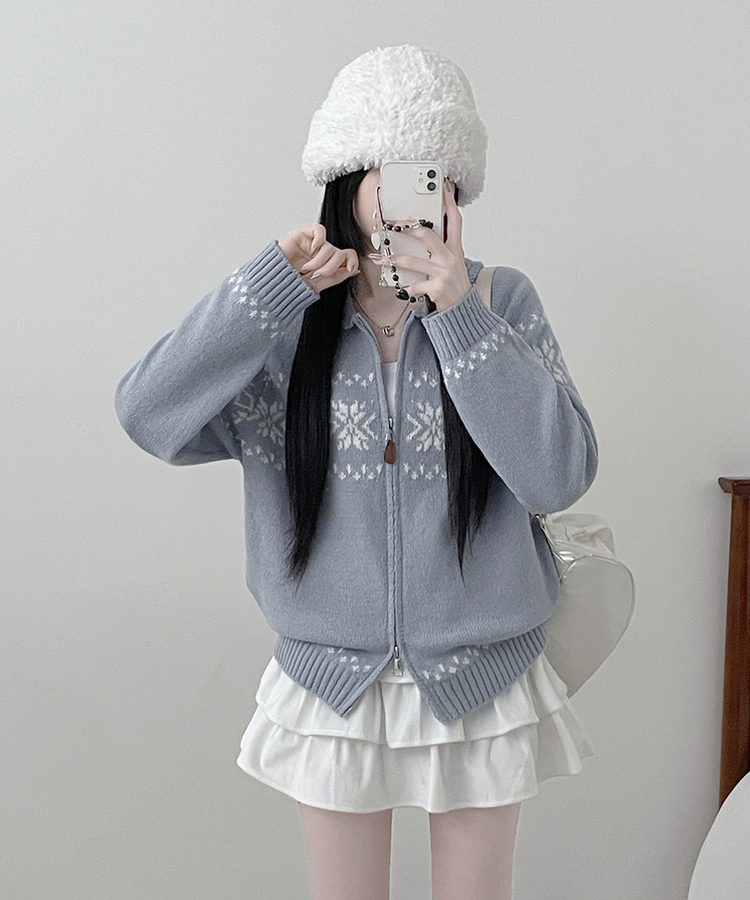 ノルディックニットジップアップ SKY BLUE