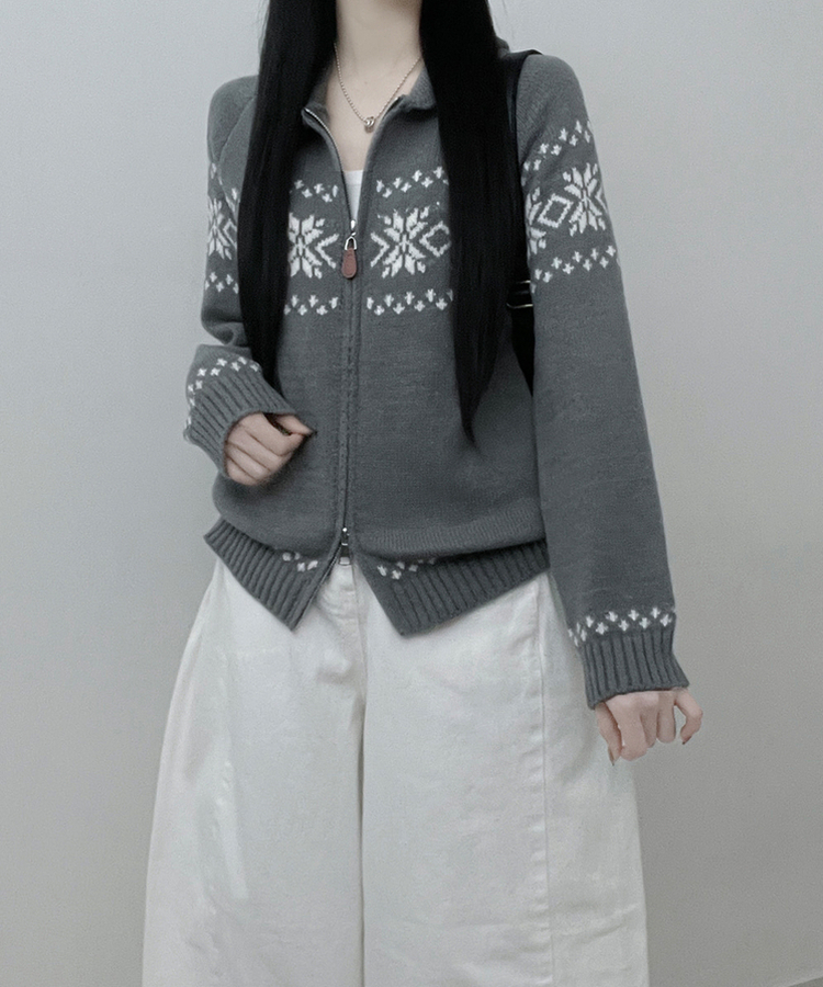 ノルディックニットジップアップ GRAY