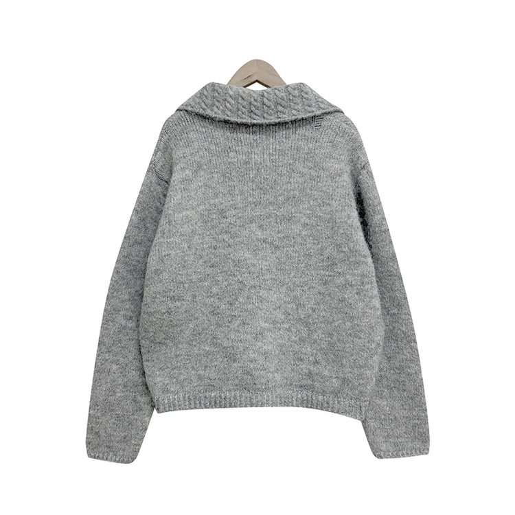 네브 꽈배기 카라 리본 포켓 니트 가디건