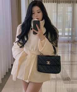 ハイネックダブルボタンハーフコート IVORY