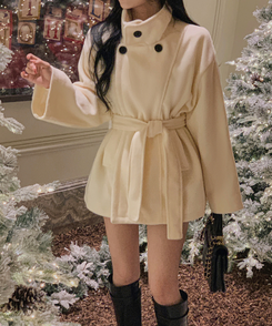 ハイネックダブルボタンハーフコート IVORY