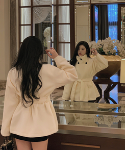 ハイネックダブルボタンハーフコート IVORY