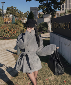 ハイネックダブルボタンハーフコート CHARCOAL