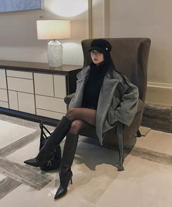 ハイネックダブルボタンハーフコート CHARCOAL