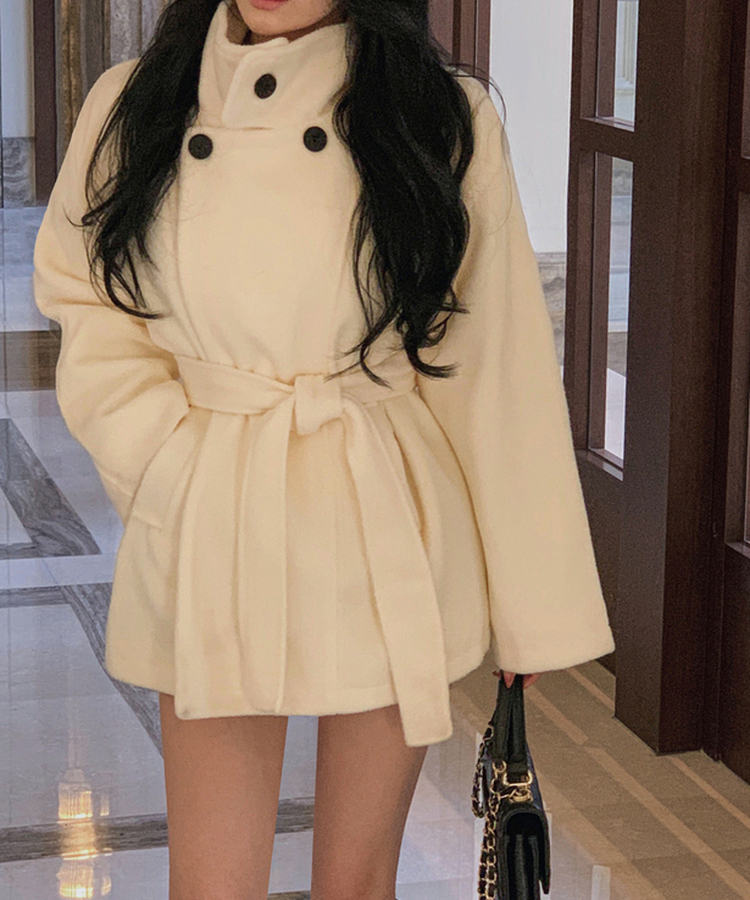 ハイネックダブルボタンハーフコート IVORY
