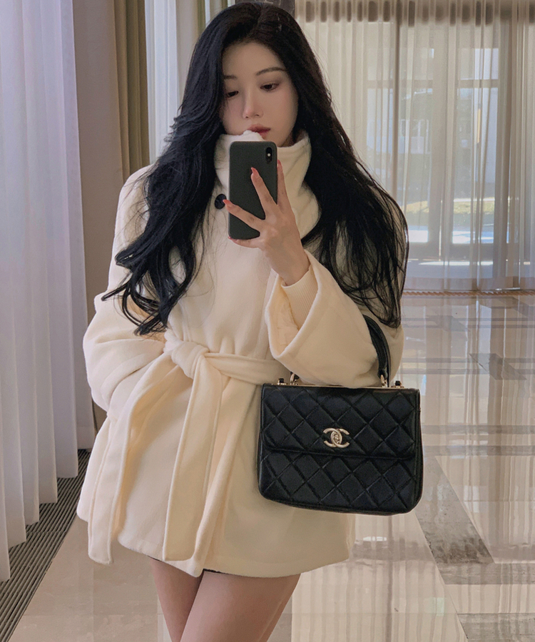 ハイネックダブルボタンハーフコート IVORY