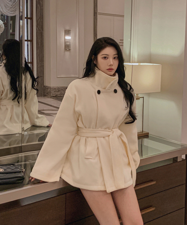 ハイネックダブルボタンハーフコート IVORY