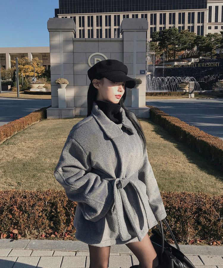 ハイネックダブルボタンハーフコート CHARCOAL