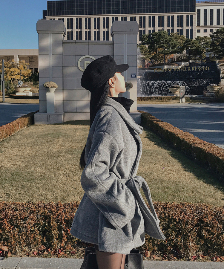 ハイネックダブルボタンハーフコート CHARCOAL