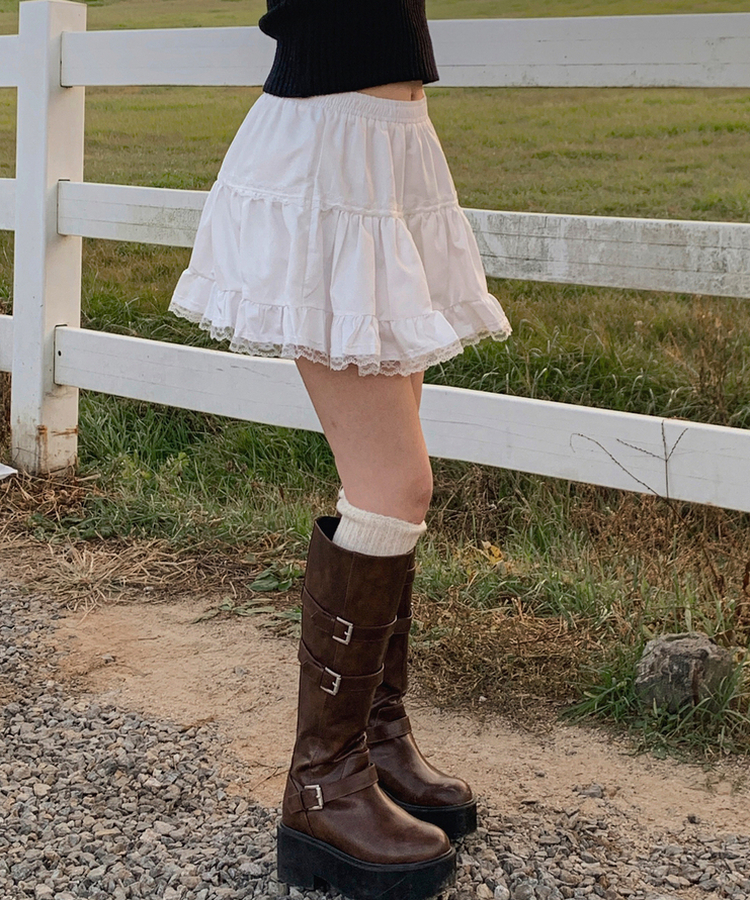 バックルフェイクレザーロングブーツ BROWN