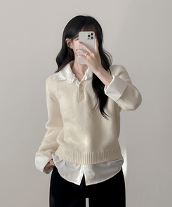 ワンレイヤードシャツニット IVORY