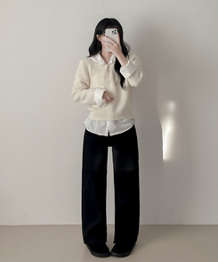 ワンレイヤードシャツニット IVORY