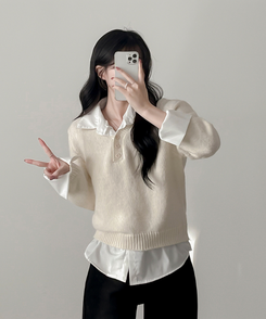 ワンレイヤードシャツニット IVORY