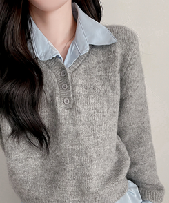 ワンレイヤードシャツニット GREY