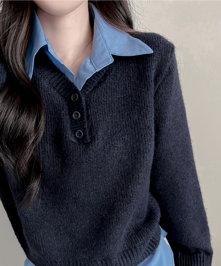 ワンレイヤードシャツニット NAVY