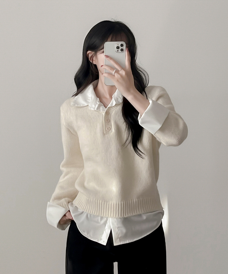 ワンレイヤードシャツニット IVORY