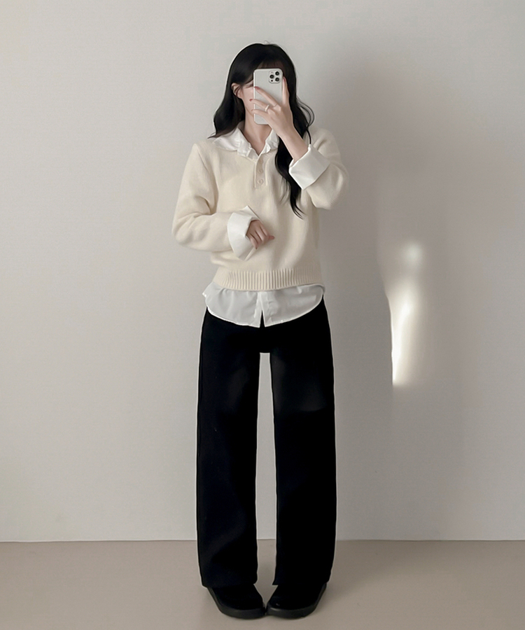 ワンレイヤードシャツニット IVORY