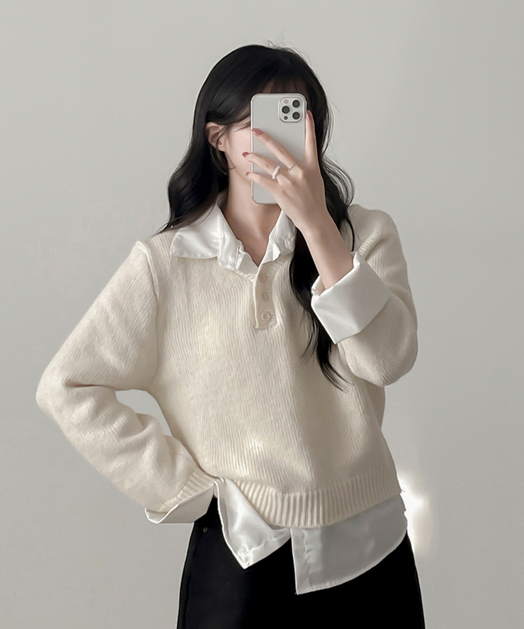 ワンレイヤードシャツニット IVORY