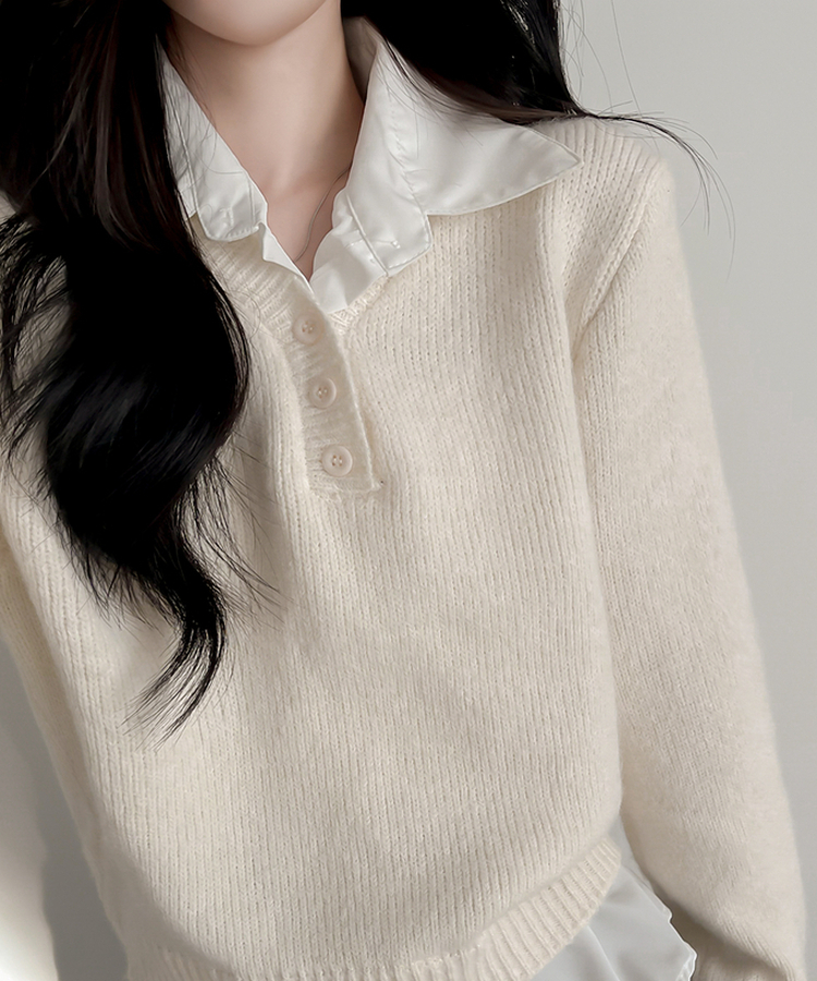 ワンレイヤードシャツニット IVORY