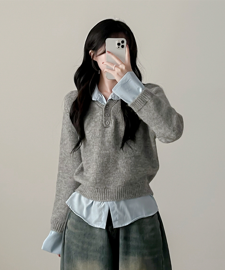 ワンレイヤードシャツニット GREY